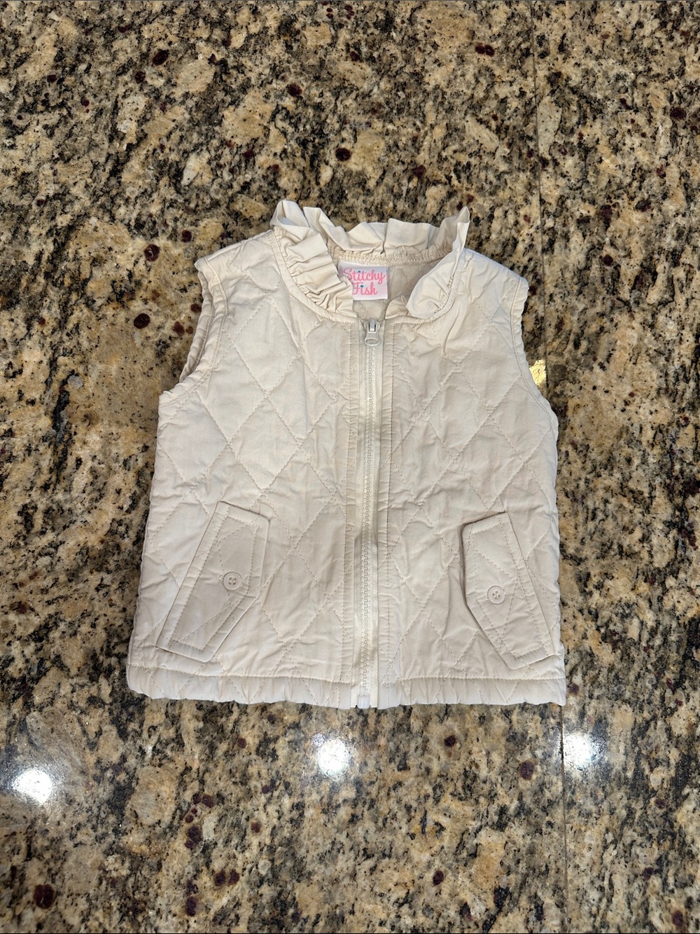 Toddler Girl Cream Quilted Sleeveless Vest